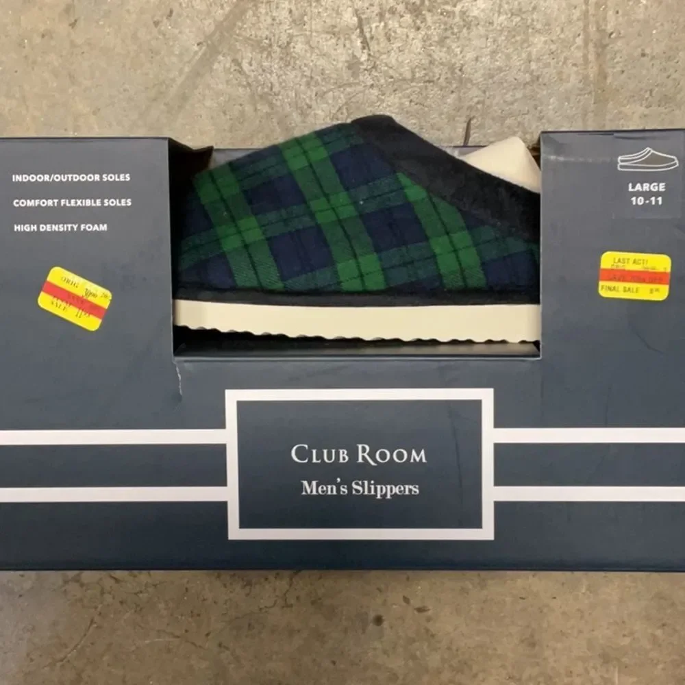 Club Room Plaid Green and Blue Slippers